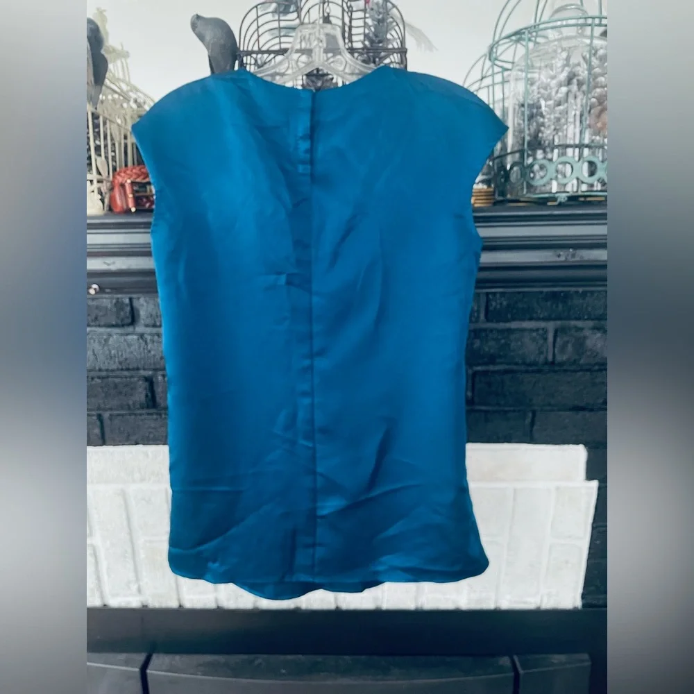 Boss Jewel Toned Sapphire Blue Satin Blouse - Picture 13 of 16